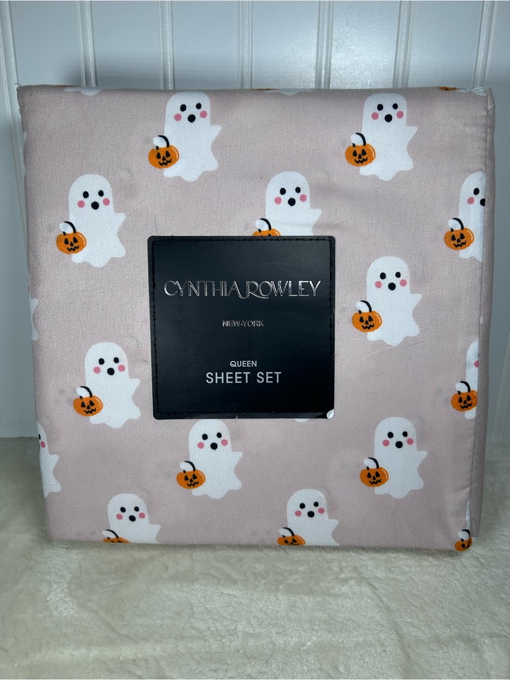 NWT Cynthia Rowley Pink Ghost Halloween Queen Sheet Set